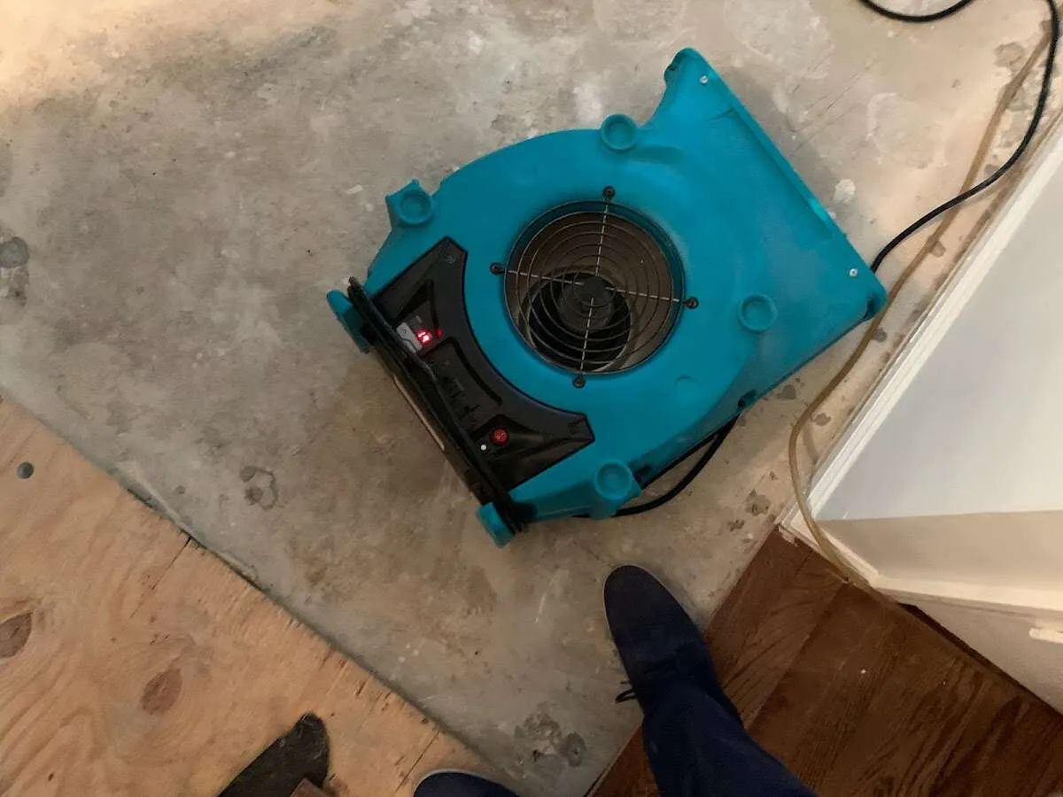 Air mover drying subfloor during Leak Detection & Repair in Homewood